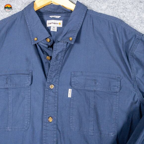 Carhartt Button-Up Shirt Blue Long Sleeve Relaxed Fit Collared Men's Size 2XL - Picture 5 of 10